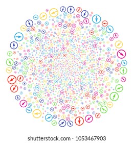 Multi Colored Sharp Rounded Arrow sparkler globula. Vector globula salute created from scattered sharp rounded arrow elements. Multi Colored Vector abstraction.
