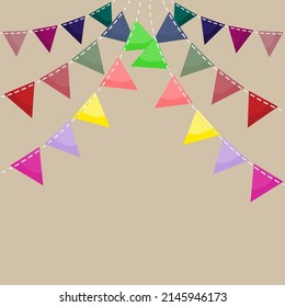 Multi colored small triangles arranged on stripes, interlacing each other, indicating the organization of the event special events in background.