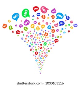 Multi Colored SMS burst fountain. Object fountain constructed from random sms design elements as fireworks. Vector illustration style is flat iconic symbols with psychedelic colors.