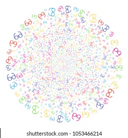 Multi Colored Spectacles carnival sphere. Vector spheric cluster burst combined with randomized spectacles objects. Colorful Vector illustration.