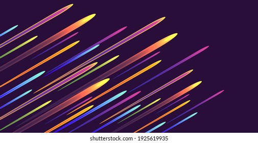 Multi colored speed lights, raising stars forming striped texture in the dark night sky, abstract background, bright cover