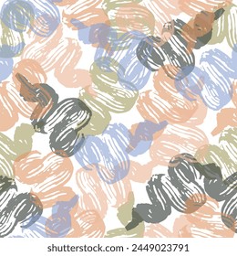 Multi colored squiggled bold lines with loops and dots seamless pattern.  Grunge pattern for printing on fabric, business cards, posters, labels