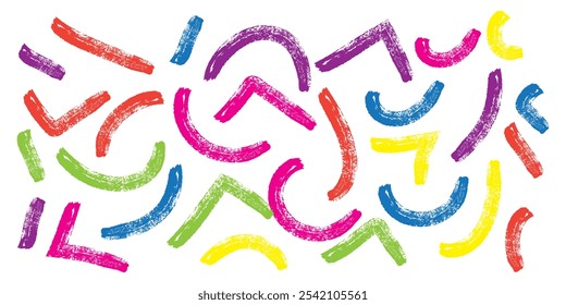Garabatos multicolores con círculos sin patrón. Pincel trazado de líneas curvas, ondas y remolinos. Fondo colorido geométrico Abstractas con líneas atrevidas orgánicas. Garabatos infantiles y garabatos