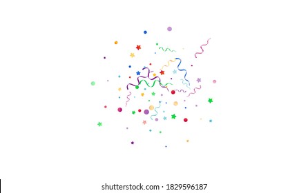 Multi colored Star Decoration Vector White Background. Abstract Serpentine Illustration. Confetti Falling Invitation. Bright Swirl Branch.