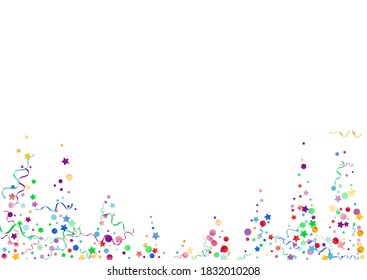 Multi colored Star Fun Vector White Background. Festive Confetti Template. Circles Anniversary Invitation. Bright Party Poster.