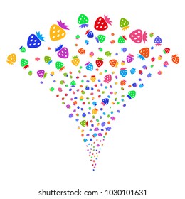 Multi Colored Strawberry explosion fountain. Object fountain made from random strawberry pictographs as fireworks. Vector illustration style is flat iconic symbols with psychedelic colors.