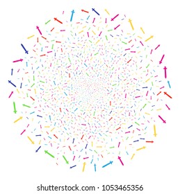 Multi Colored Sword fireworks round cluster. Vector sphere fireworks organized by scatter sword elements. Colorful Vector abstraction.