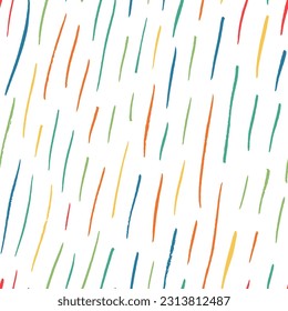 Multi colored thin small vertical lines seamless pattern. Vertical dashes texture, thin vector brush strokes in a row ornament. Seamless pattern with linear motif. Rainfall motif retro background.