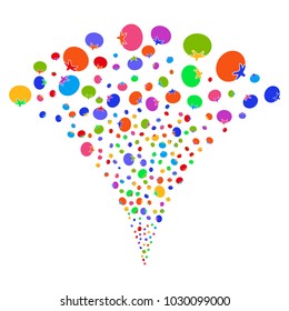 Multi Colored Tomato Vegetable festive fountain. Object fountain organized from random tomato vegetable pictographs as fireworks.
