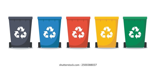 multi colored trash cans isolated on white background vector illustration
