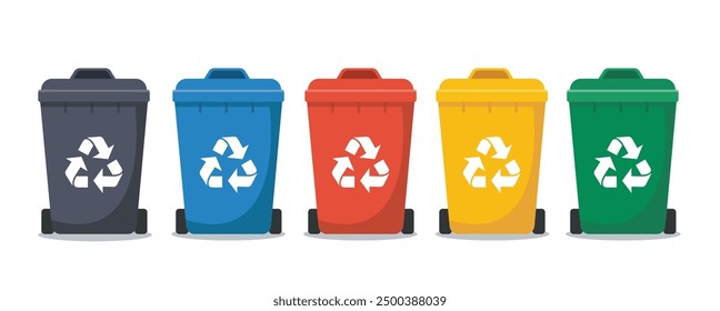 multi colored trash cans isolated on white background vector illustration