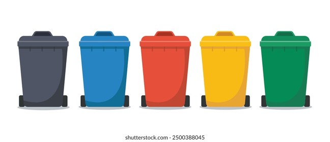 multi colored trash cans isolated on white background vector illustration
