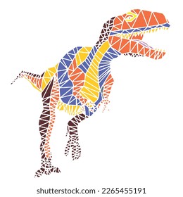 Multi colored vector illustration of dinosaur formed by geometric shapes.