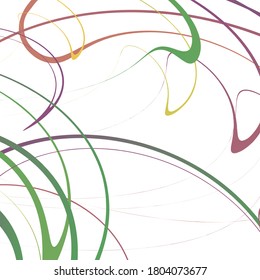 Multi colored wavy lines intertwining on a white background
