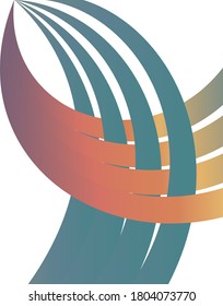 Multi colored wavy lines intertwining on a white background