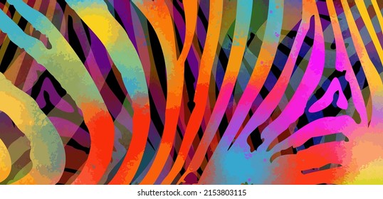 Multi colored Zebra print background. Vector illustration.