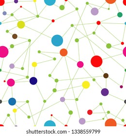 Multi Colorful  circle connected with line White Background Tech and sciencefiction sifi seamless Vector Pattern