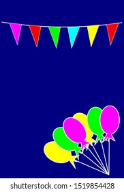 multi colors balloon and triangle flag on blue background