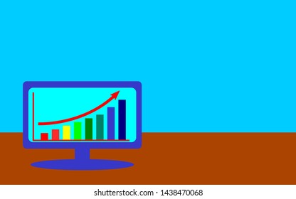 multi colors bar graph on screen computer with empty space for write.