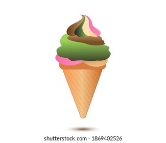 Multi colors in brown waffle cone in white background