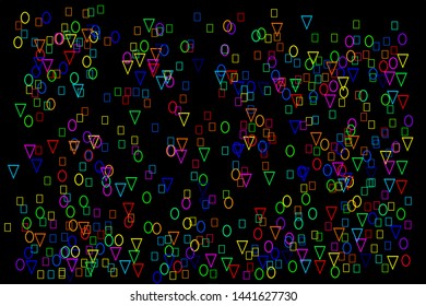 multi colors circle triangle and square  on black background . Geometry background .