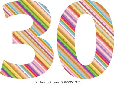 línea diagonal de varios colores número treinta, número treinta ilustración vectorial, aislado en fondo blanco.