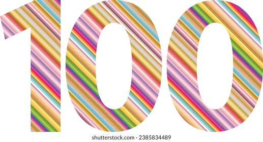 multi colors diagonal line number one hundred, number one hundred vector illustration, isolated on white background.