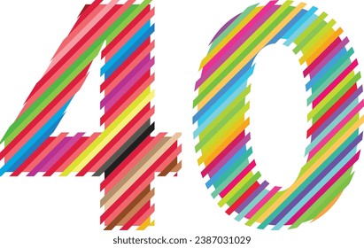 multi colors diagonal line number forty, number forty vector illustration, isolated on white background.