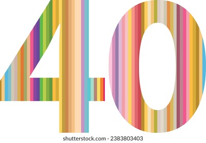 multi colors line number forty, number forty vector illustration, isolated on white background.