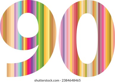 multi colors line number ninety, number ninety vector illustration, isolated on white background.