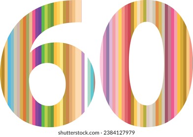multi colors line number sixty, number sixty vector illustration, isolated on white background.