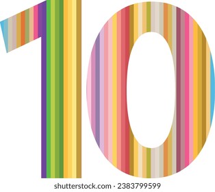 línea de varios colores número diez, número diez ilustración vectorial, aislado en fondo blanco.