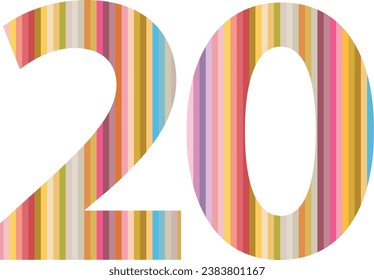 multi colors line number twenty, number twenty vector illustration, isolated on white background.