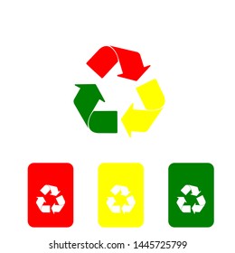 multi colors recycle arrow and white arrow recycle on multi colors square icon isolate on white background