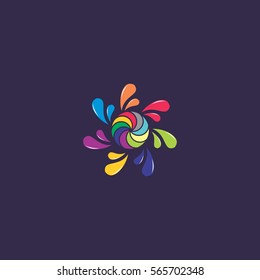 multi colors squirting water with twist circle logo vector design