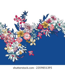 Multi colour flowers border for textile