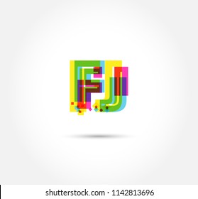 Multi colour letters F J Joint logo, icon vector template.
