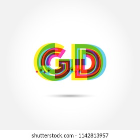 Multi colour letters G D Joint logo, icon vector template.