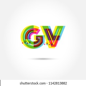 Multi colour letters G V Joint logo, icon vector template.