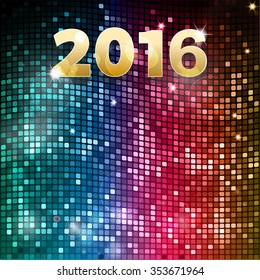 Multi Colour Tiles Mosaic Party 2016 with Text and Lens Flares
