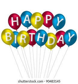 Multi coloured bright balloon bunch Happy Birthday card in vector format.