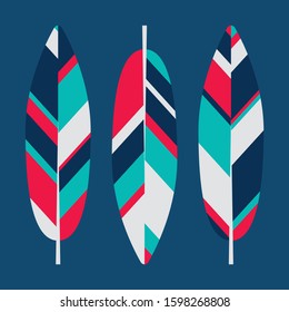 Multi Coloured Rustic  Illustrated Feathers