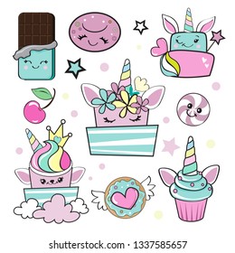 Multi Coloured sweets with eyes on a white background