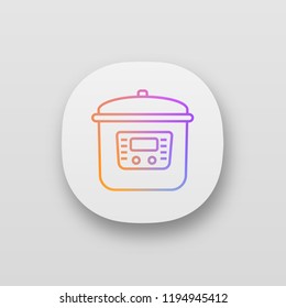 Multi cooker app icon. UI/UX user interface. Slow cooker. Crock pot. Pressure multicooker. Kitchen appliance. Web or mobile application. Vector isolated illustration