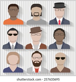 Multi Cultural Businessmen and Men Male Flat Icons with Shadows Layered and grouped contains blends 