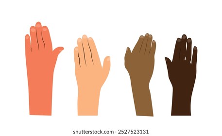 Multi Cultural People Raising Hands. People diversity, meetings, teamwork and business vector art