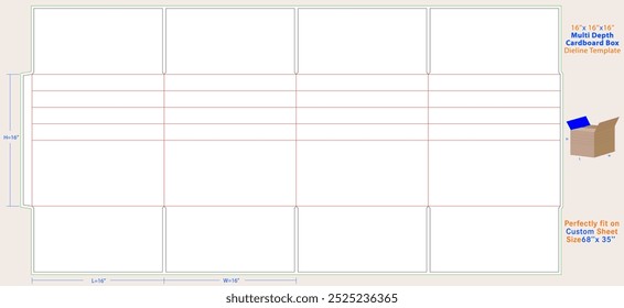 Multi Depth Corrugated Box, 16 Length x 16 Width x 16 Height, kraft.