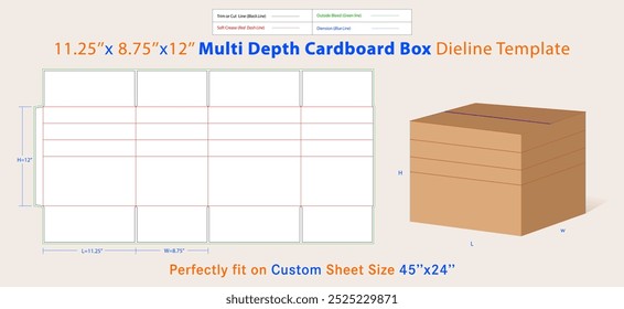 Multi Depth Corrugated Cardboard Box 11.25 L x 8.75 W x 12 H, Kraft, for Shipping. A box is a container with a dimensional structure used to store, protect, and transport items.