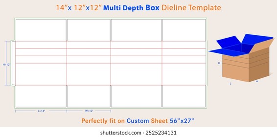 Multi Depth Corrugated Cardboard Box 14 L x 12 W x 12 H, Kraft. A box is a container with a dimensional structure used to store, protect, and transport items.