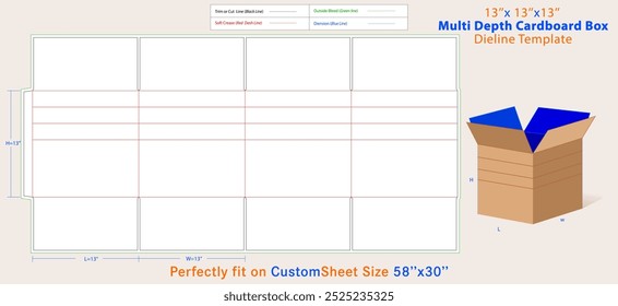 Multi Depth Corrugated Cardboard Box 13 L x 13 W x 13 H, Kraft. A box is a container with a dimensional structure used to store, protect, and transport items.